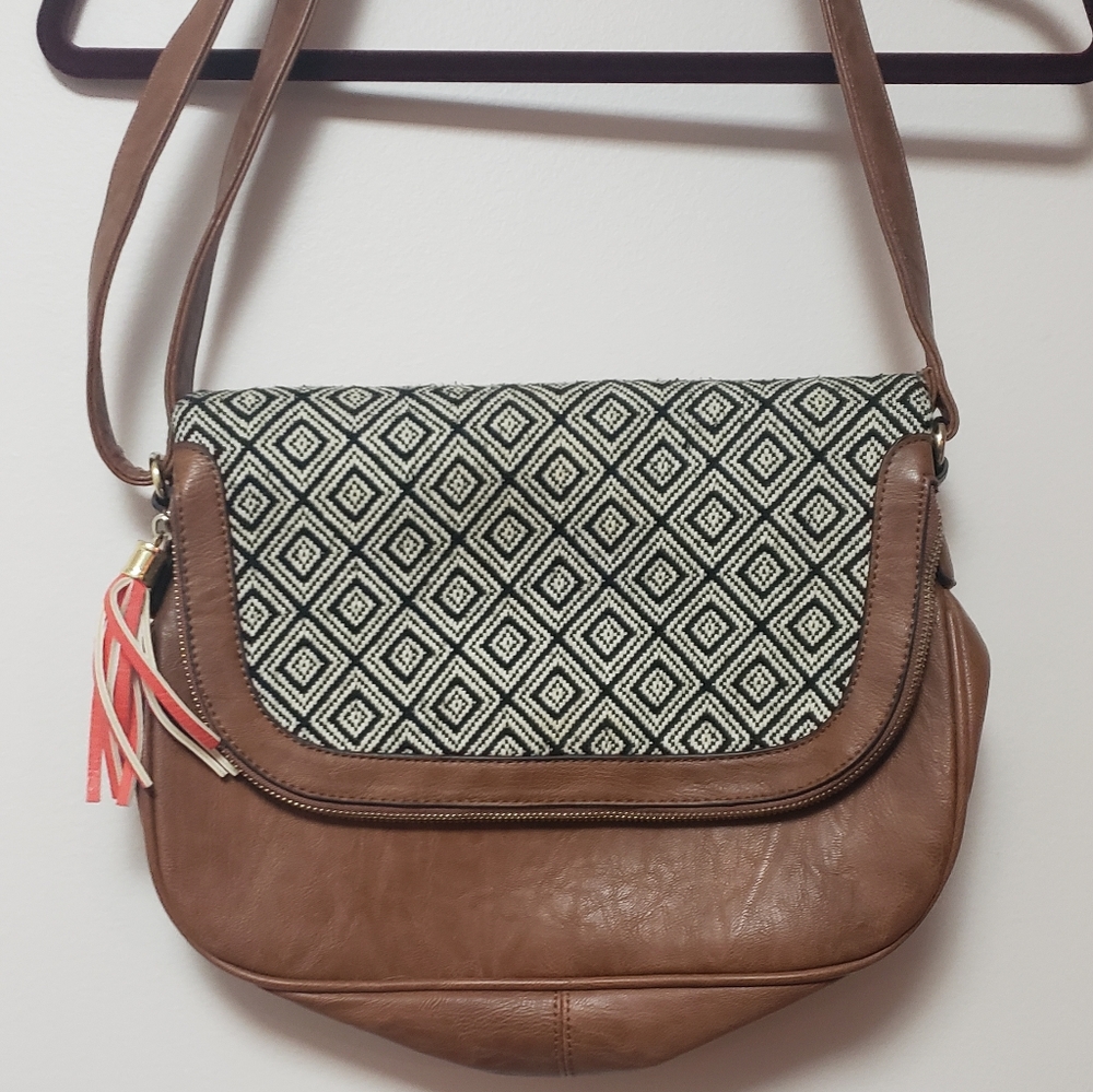 Call It Spring Brown Tapestry Design Shoulder Bag